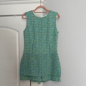 Chic Green and Blue Patterned Sleeveless Romper